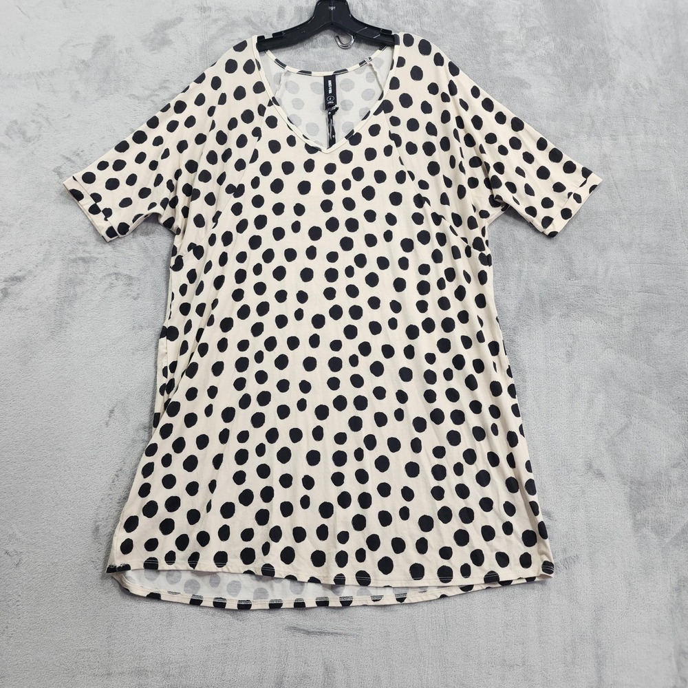 NEW Agnes & Dora Top Womens L‎ Cream Black Dot Love Tunic V-Neck Jersey Stretch
